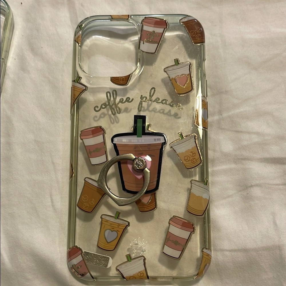 Clear Coffee-Themed Phone Case with Cartoon Illustrations . IPHONE 12 PRO MAX